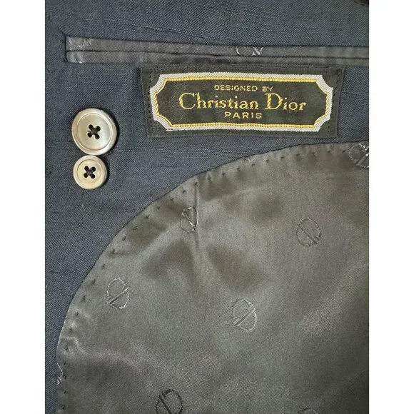 Christian Dior Vintage Men's Blazer Single Breast 100% Silk Navy Blue 44" Chest - Picture 9 of 11